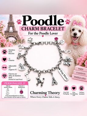 Poodle Charm Bracelet – Dog Mom Gift, Poodle Lover Jewelry, Personalized